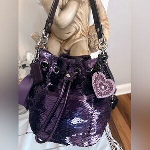 Coach Purple Ameythst Sequin Cinched Bucket Bag